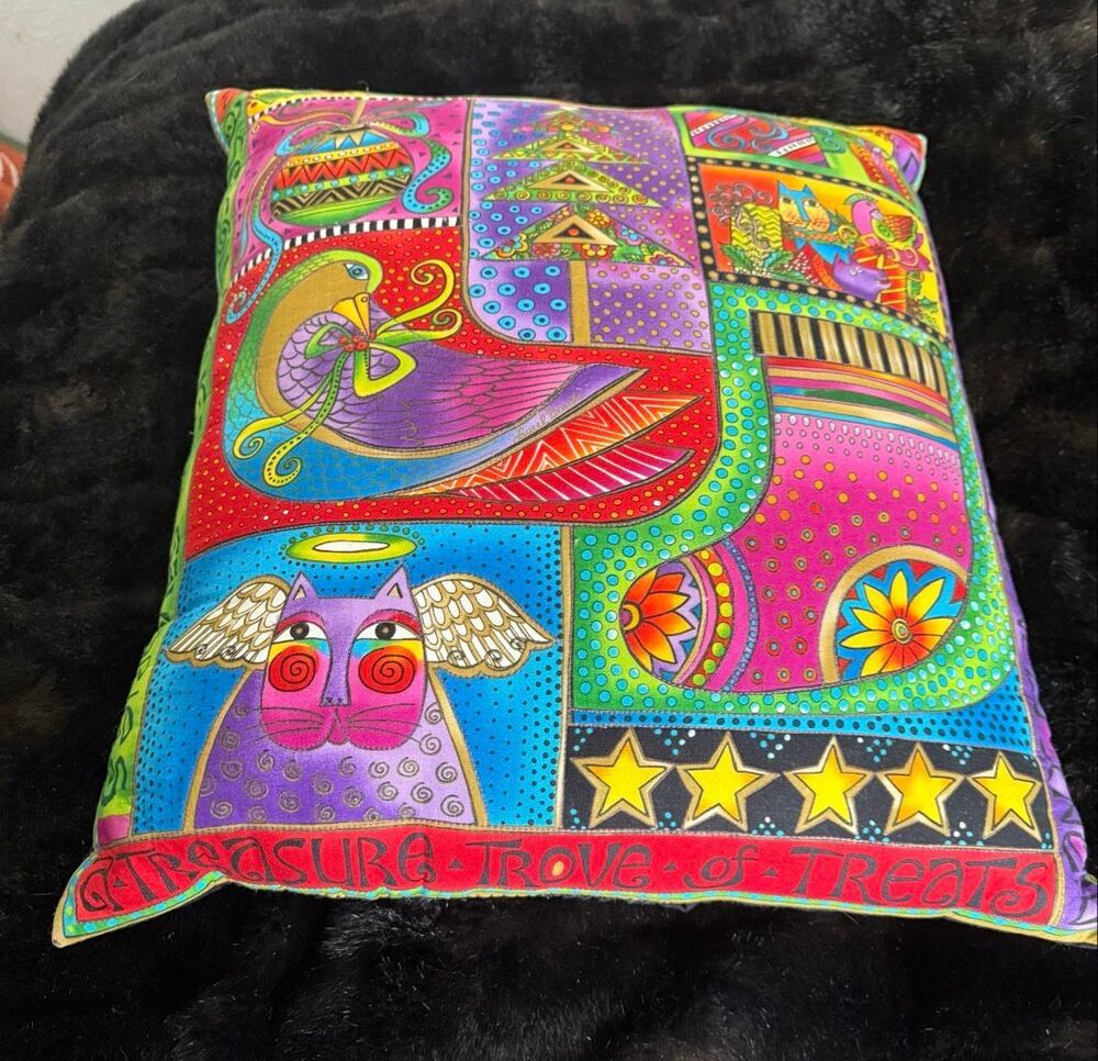 VTG Bountiful Blessings Laurel Burch Clothworks Fabric Red Cats pillow